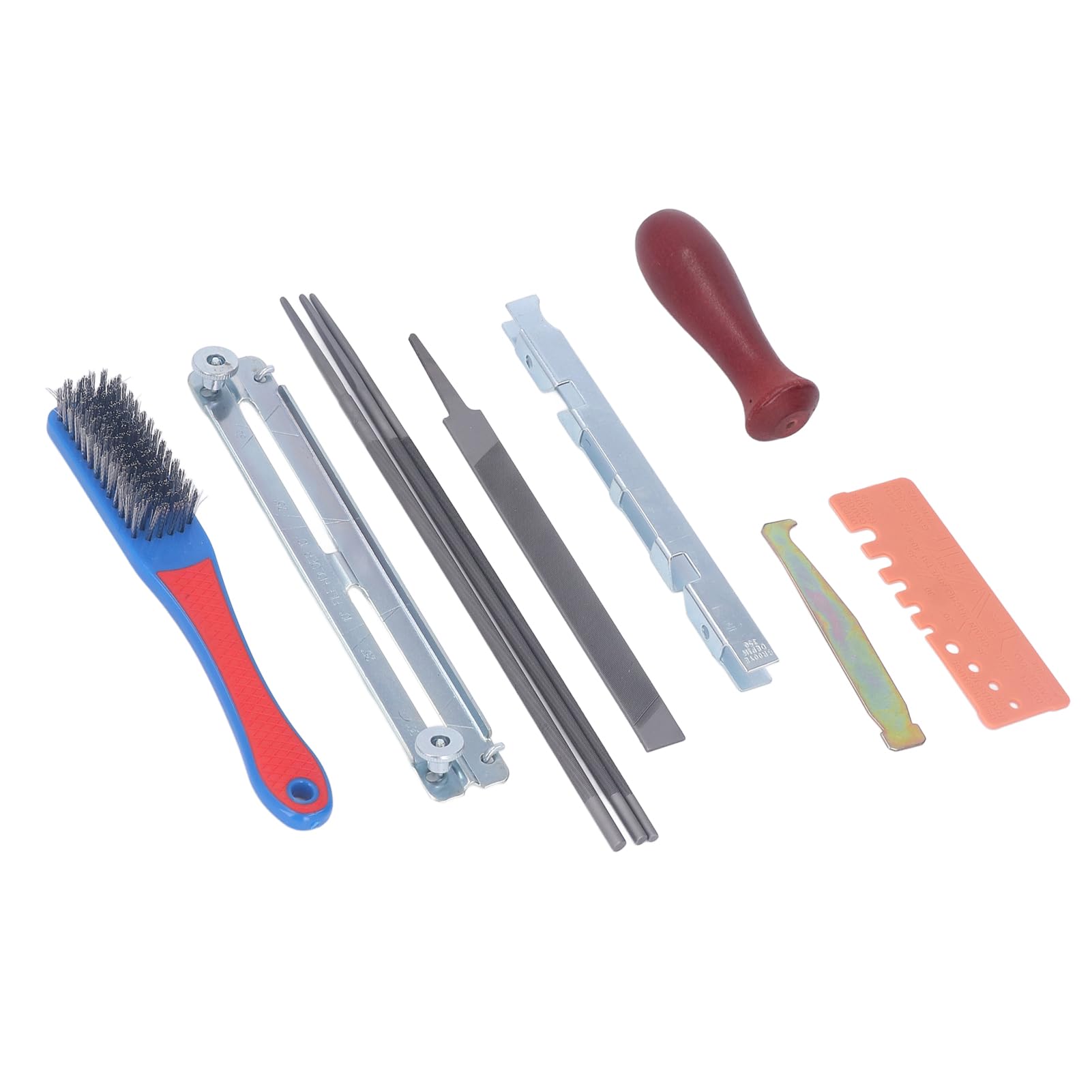 Set di 11 File per affilatura della Motosega, Kit di Attrezzi per affilare i Denti della Catena con Manico a Calibro e Borsa di conservazione, Ideale per la Manutenzione delle