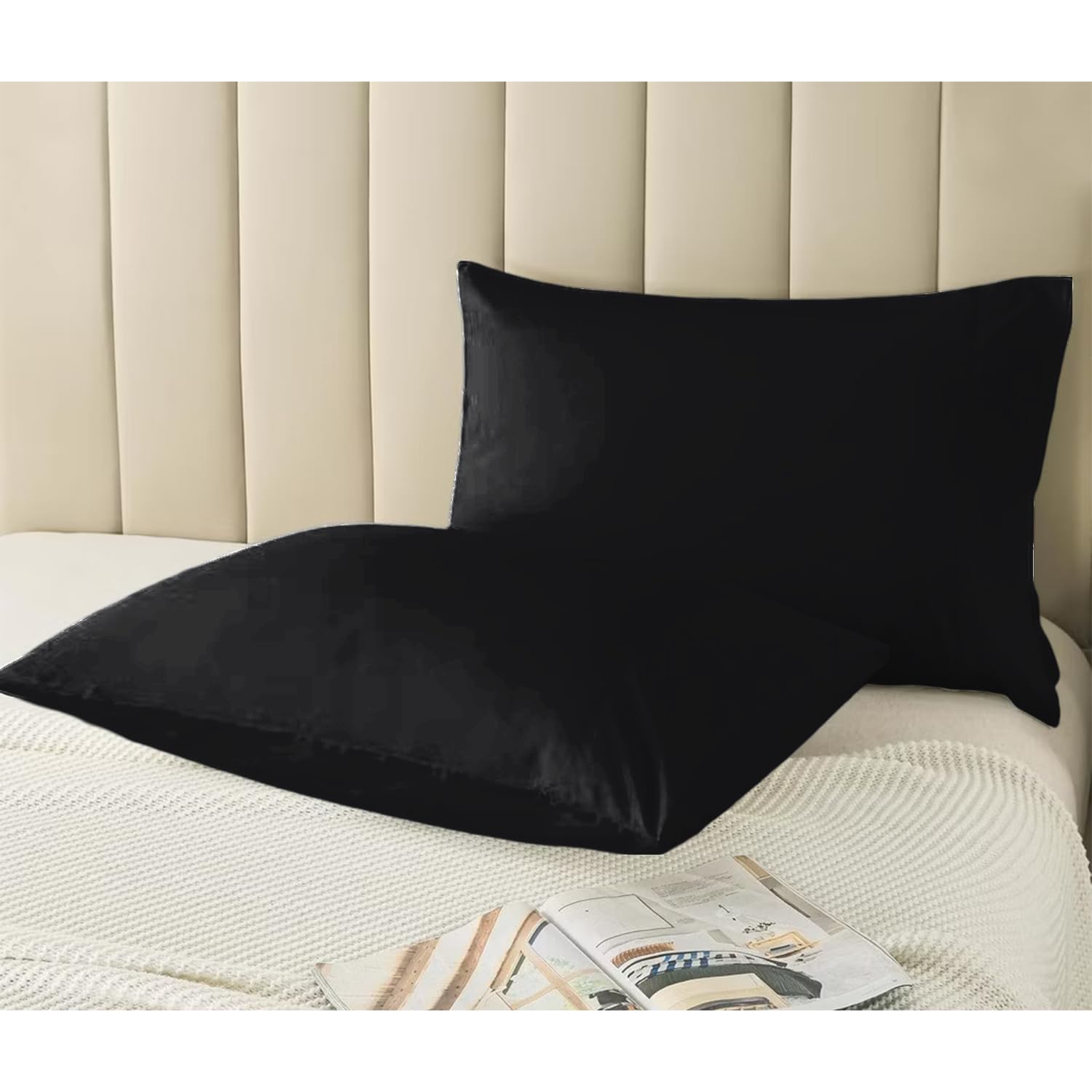 EGYLIN Pillow Cases 2 Pack Standard Size 50x75 cm 100% Egyptian Cotton Pillowcases with Envelope Closure Bed Pillow Cases 800 Thread Count Soft Breathable Hotel Quality Pillow Covers Easy Care - Black