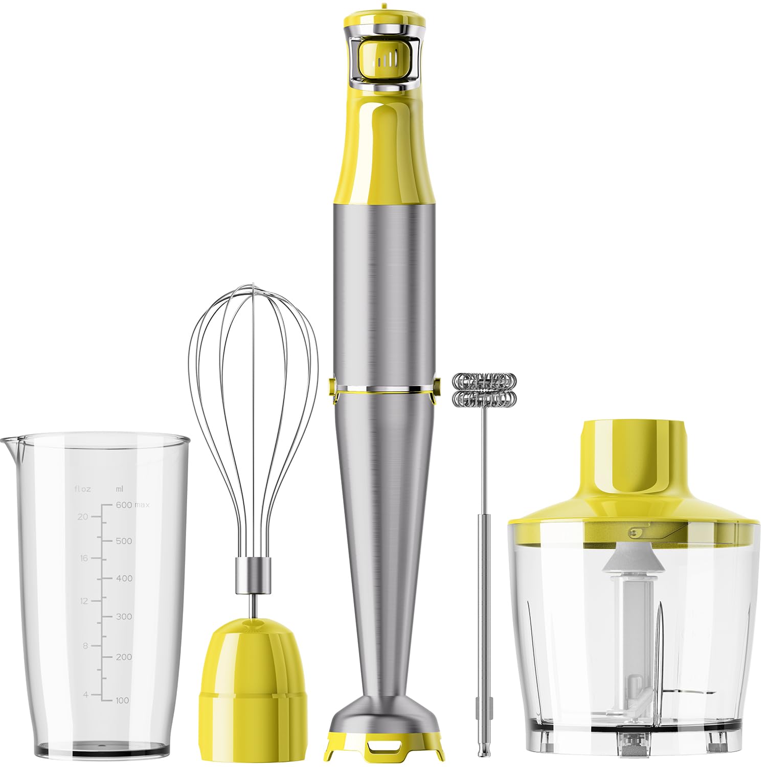 Turelar Immersion Blender Handheld Corded Hand Blenders Set 1100W, Trigger Variable Speed 5 in 1 Stick Emulsifier with Chopper, Whisk and Frother for Soup, Baby Food and Smoothies, Yellow