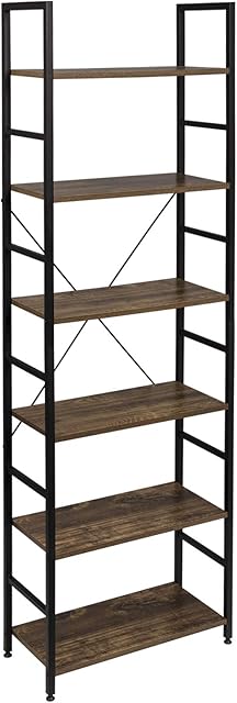 EUGAD Bookshelf Wooden Heavy Duty Standing Shelf Unit 6 Tiers Storage Rack File Rack Organizer Industrial Rack, Vintage