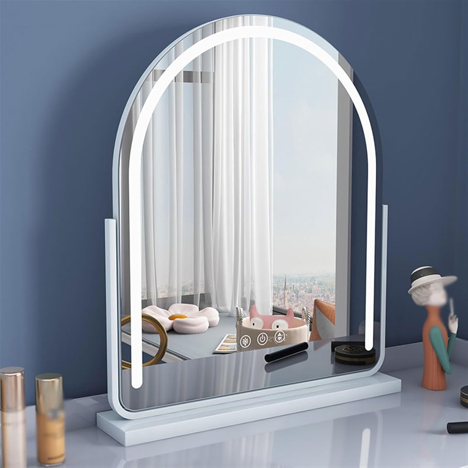 Mirror Desktop Led Light Vanity Mirror Dressing Table with Lights Rotating European Style Senior Luxury Bedroom Fill Bedroom(White) image 3