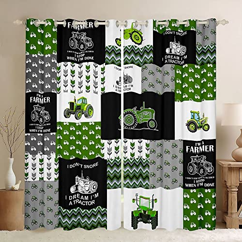 Feelyou Tractor Curtains Farm Tractor 30%-50% Blackout Curtain for Kids Boys Girls Cartoon Car Window Drapes Harvester Excavator Window Treatments Green 42W X 63L?2 Panels