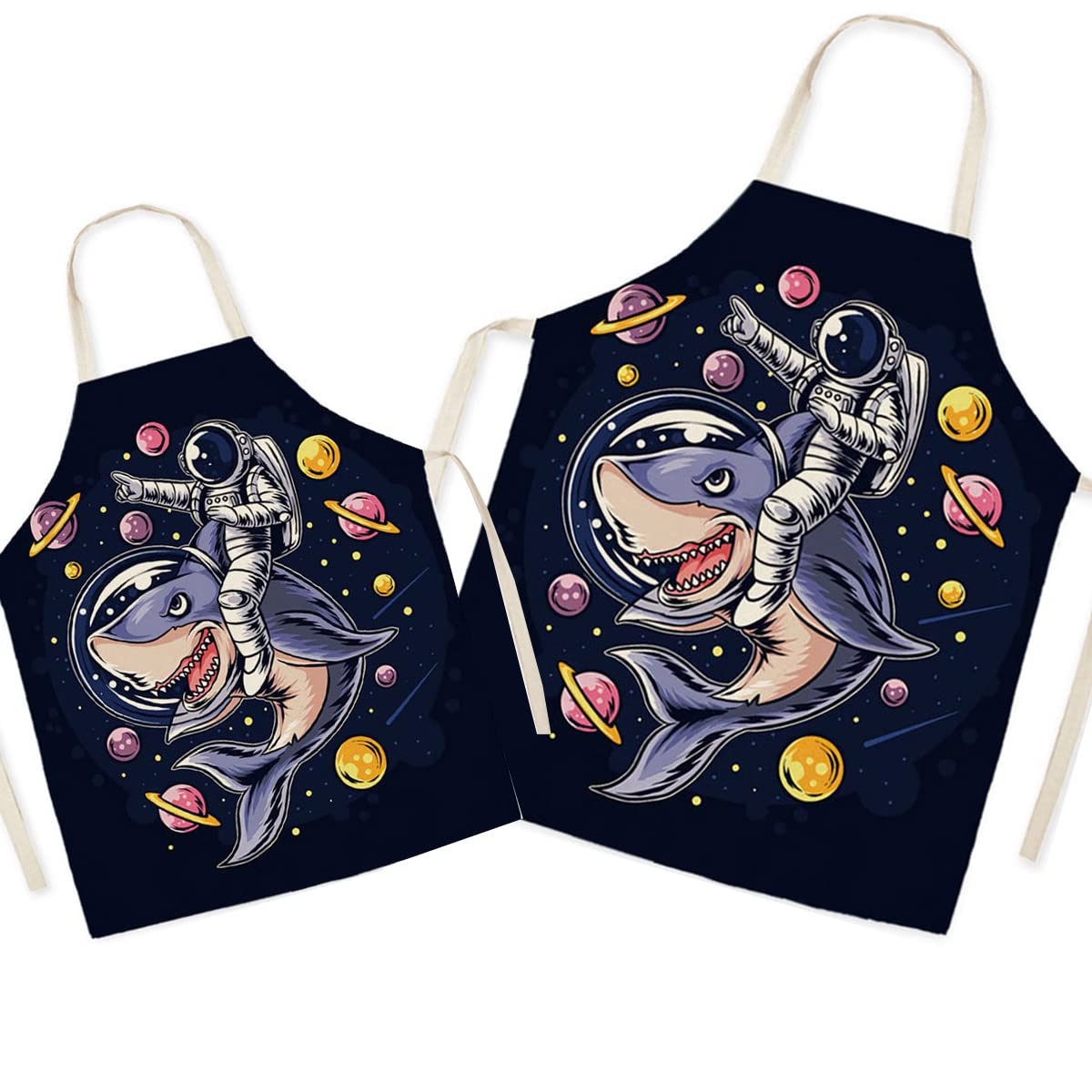 Eyands Space Man Matching Parent and Child Apron for Cooking Painting Gardening - Lovely Pattern Linen Parent and Kid Apron for Family Time, Mom Dad Daughter Son Kitchen Apron — image 1