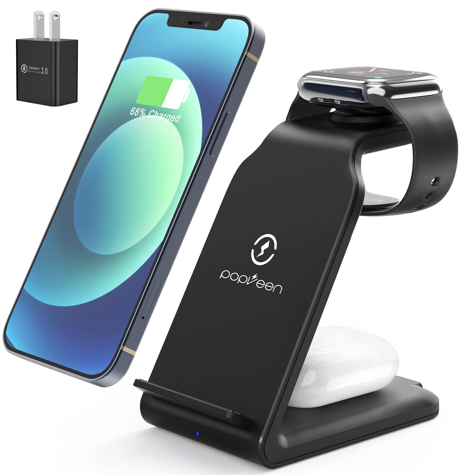Wireless Charging Station for iPhone Multiple Devices Apple - 3 in 1 Wireless Charger Dock for iPhone iWatch Series 7 6 SE 5 4 3 2 & Airpods iPhone 14 14Pro 13 13Pro 12 12Pro 11 Pro X Max XS XR 8