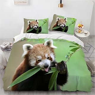 phonxia Brown Panda Single Duvet Cover Set Bedding Set with Zipper Closure Anti-Allergic for Teenagers Kids Comforter Cover Breathable Soft Microfiber Quilt Cover Set 155x220 cm + 2 Pillowcases