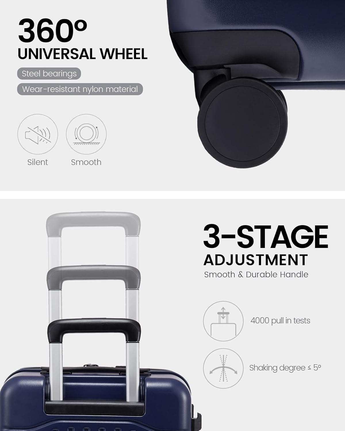LOVEVOOK Carry on Luggage, PC Hard Shell Suitcases with wheels, 20-Inch Carry On Luggage with USB Port, Lightweight 6.9lb, Fits 15.6", 45L Capacity for Travel & Business（1PC）