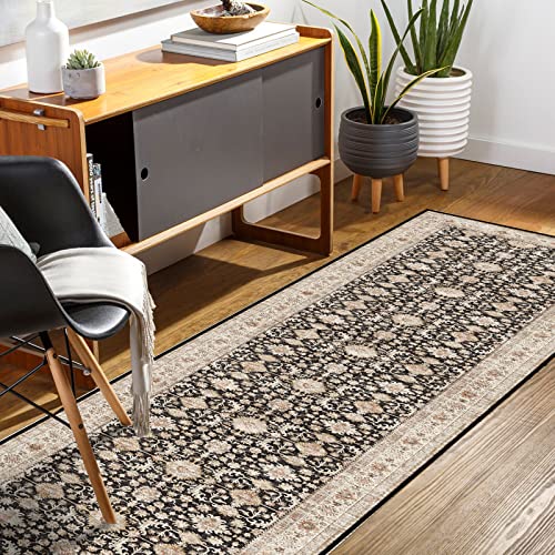 YOUFORTONG 2x10 Runner Rus for Hallways Soft Kitchen Rug Non Slip Rug Runner with Rubber Backing for Bathroom Washable Non Shedding Farmhouse Runner Rug (Black, 2X10)