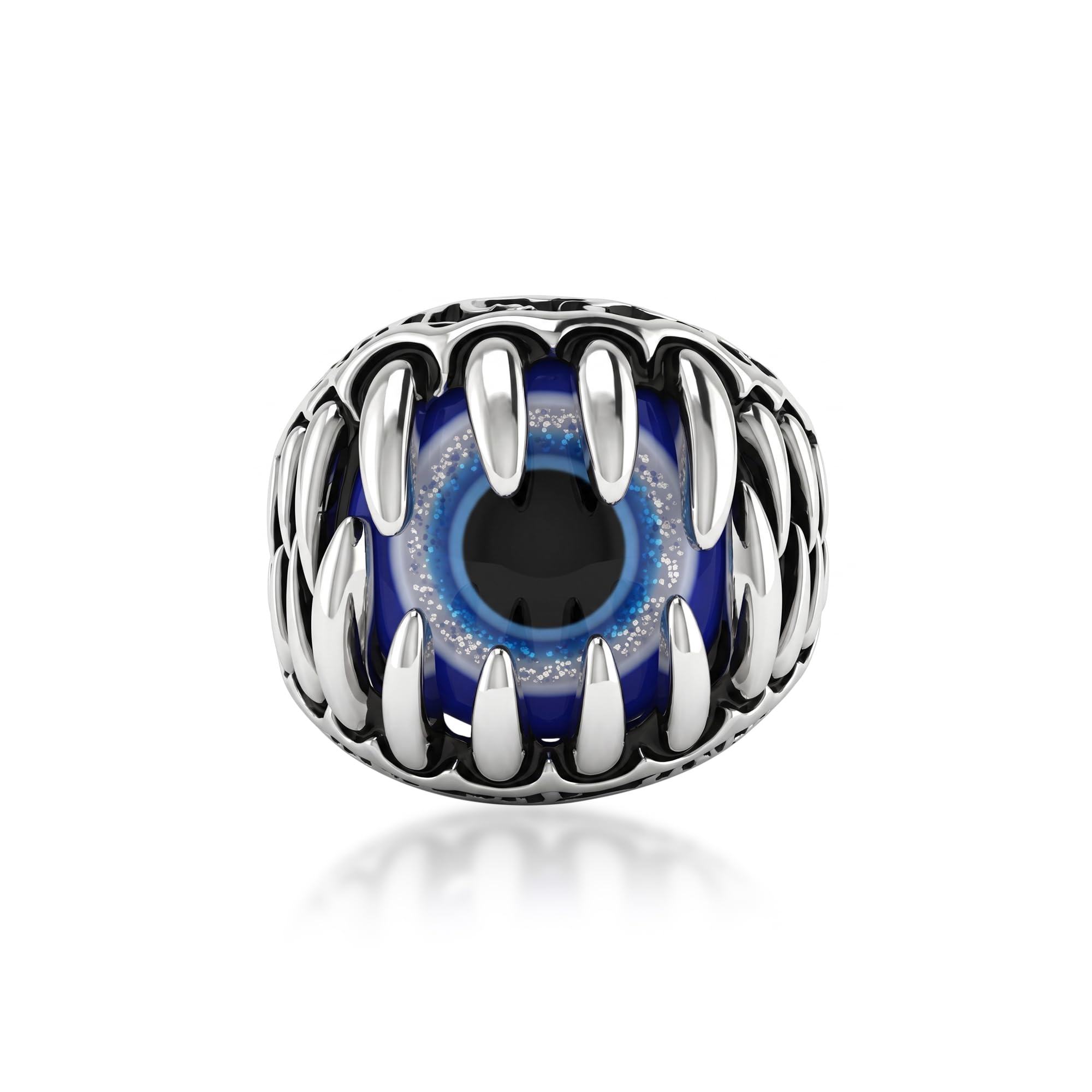 white Plated Gothic Evil Eye Ring for Men and Boys - Vintage Blue Dragon Eye Claw Finger Ring - Punk Biker Statement Amulet Jewelry Gift(ACOR0281)-image-25