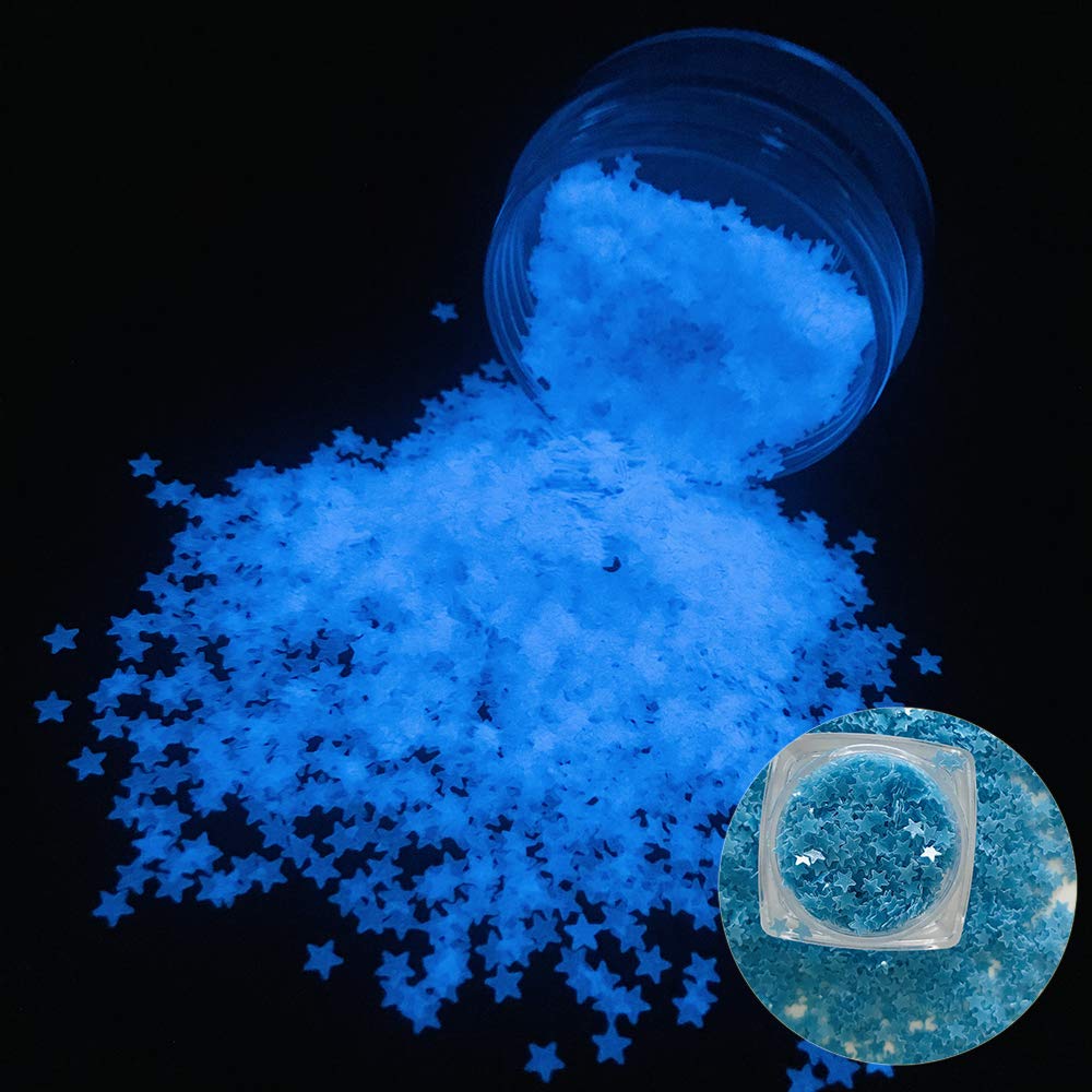 PrettyG 10 Gram/Pack Luminous Blue Star Nail Art Glitter Glow in the Dark 3D Sparky Glitter Stickers for Resin DIY Making Art Craft Nail Decoration
