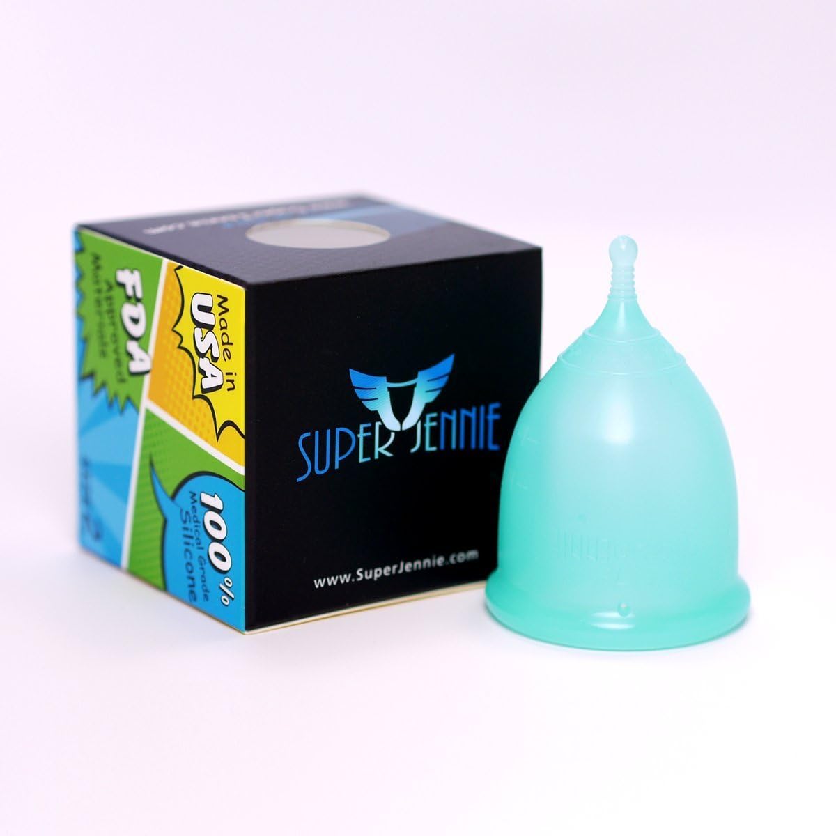 Super Jennie (Large, Teal) - Menstrual Cup - Made in USA - Twin Pack (Small & Large, Clear)