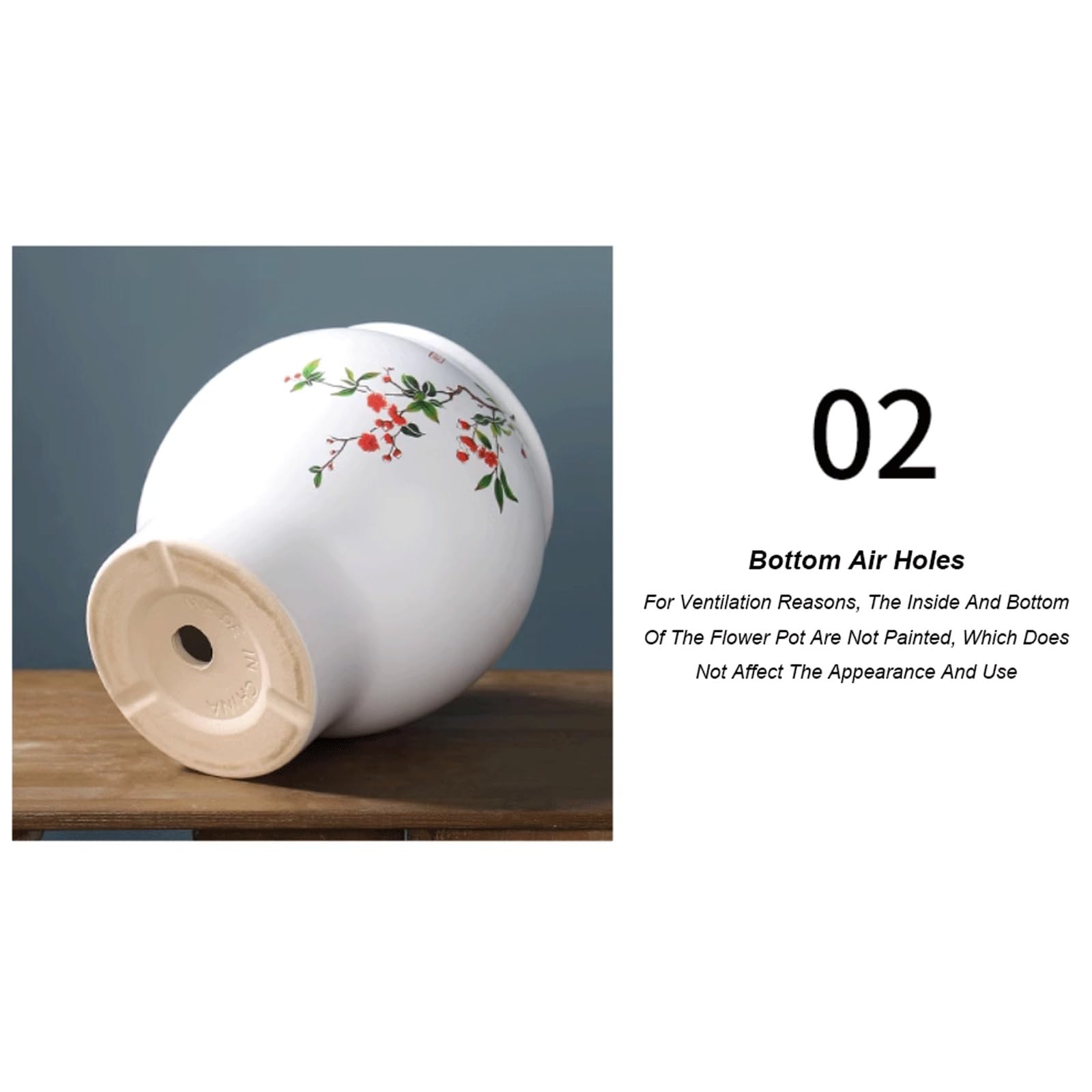 Dekoracyjna tradycyjna chińska biała doniczka ceramiczna z otworem drenażowym, klasyczna porcelanowa doniczka na rośliny, okrągła doniczka do wnętrz, odpowiednia dla kaktusów, storczyków, patio (23,5