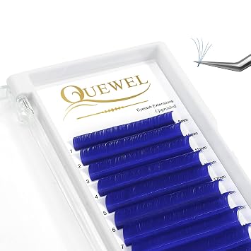 QUEWEL Easy Fan Volume Lashes .07 D Curl Blue Volume Lash Extensions 9-16mm Mixed Lash Tray Color Lashes Extension Self Fanning 2D-10D Eyelash Extensionsby Blue 0.07 D 9-16mm