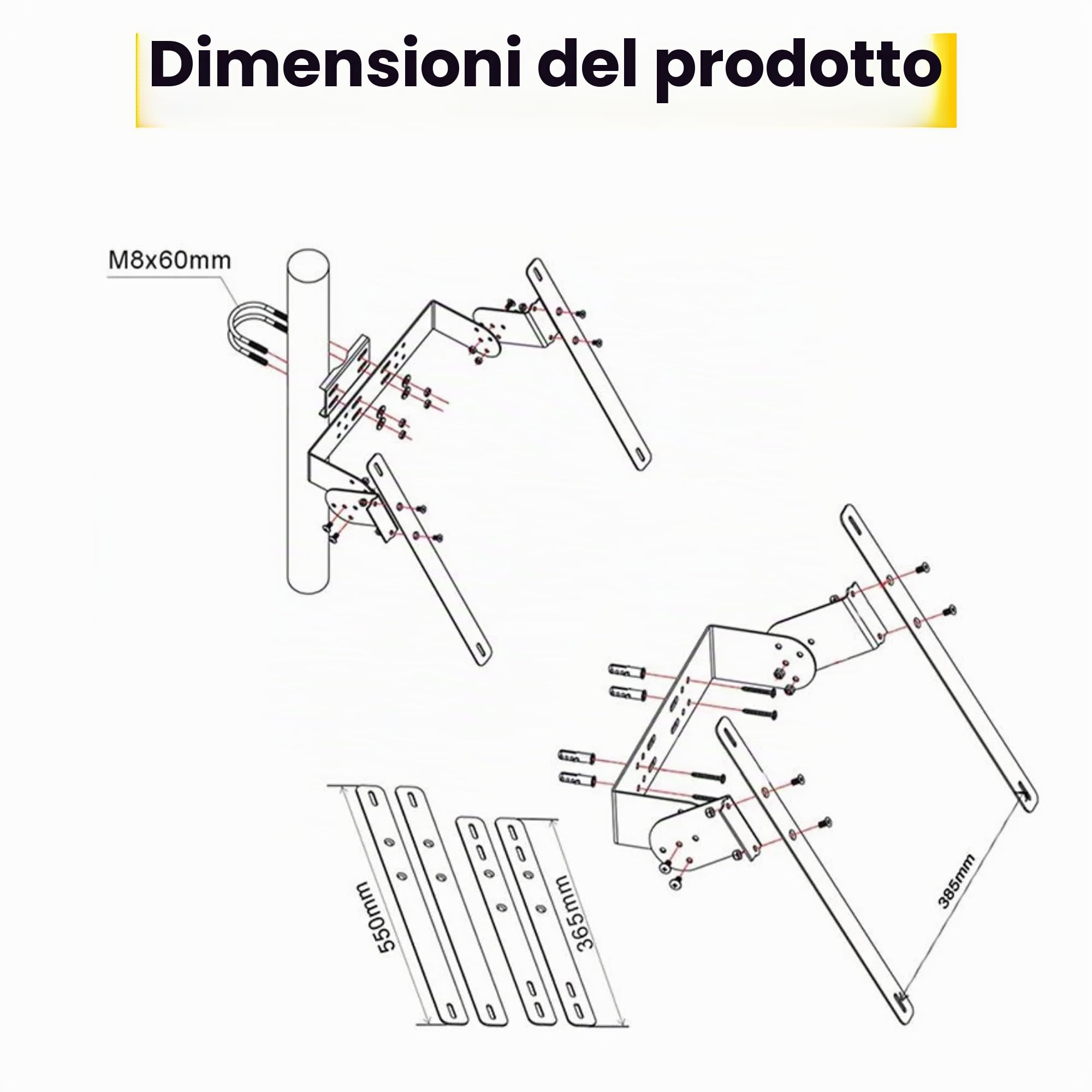Offgridtec set di montaggio a parete e palo in alluminio per modulo solare 20-50W supporto pannello solare