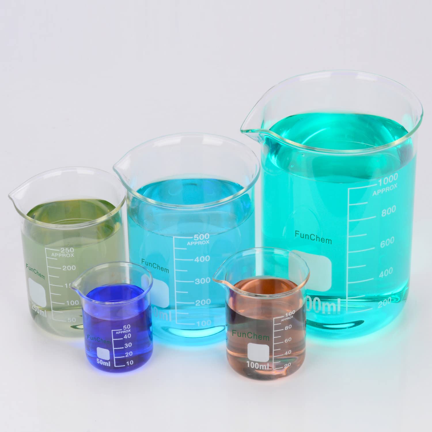 5 Béchers En Verre Borosilicate Gradués - 5ml à 100ml - Avec Compte-gouttes Et étiquettes