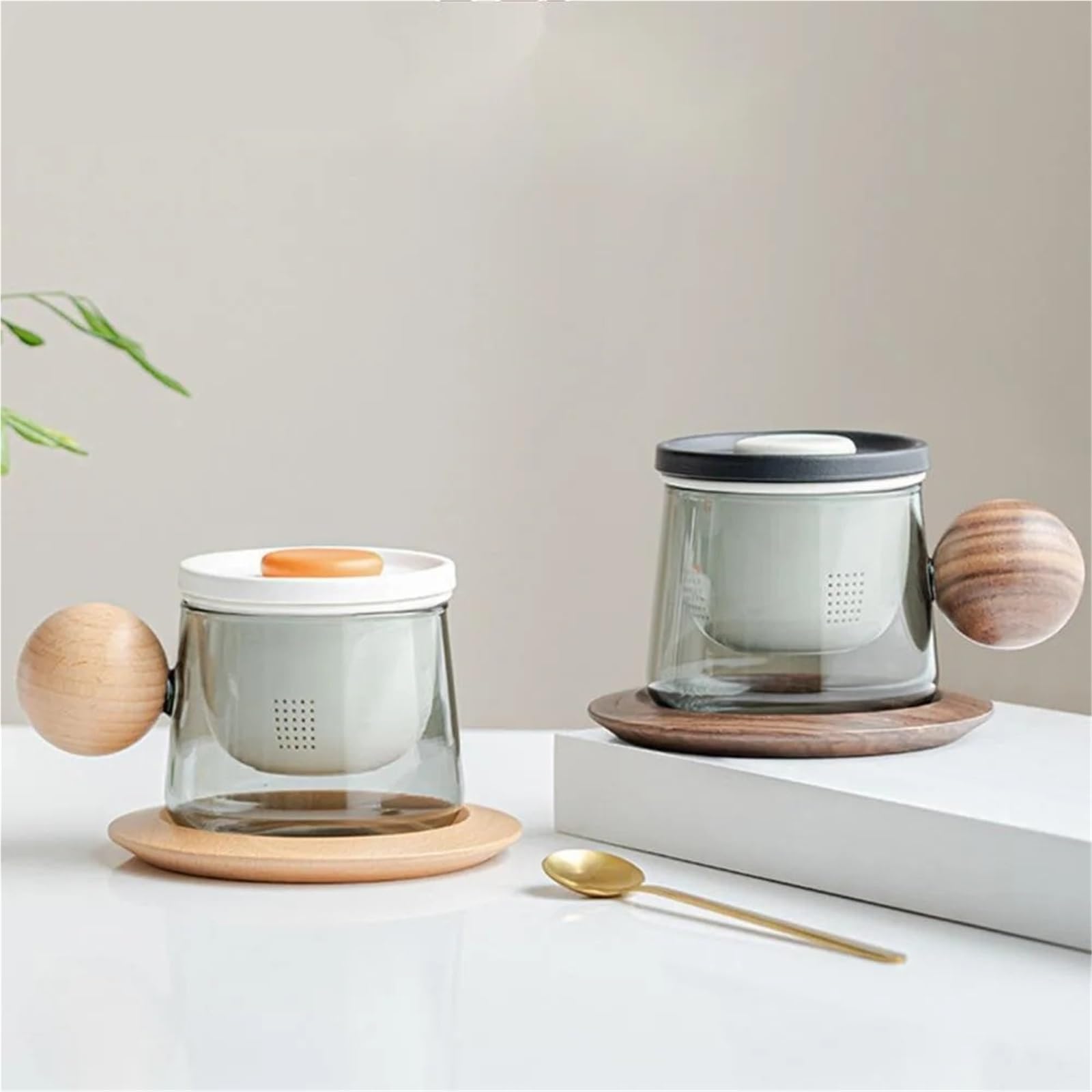 Tasse à café en verre léger de 280 ml avec filtre pour fabrication de thé, décoration de table de l'après-midi (noir)