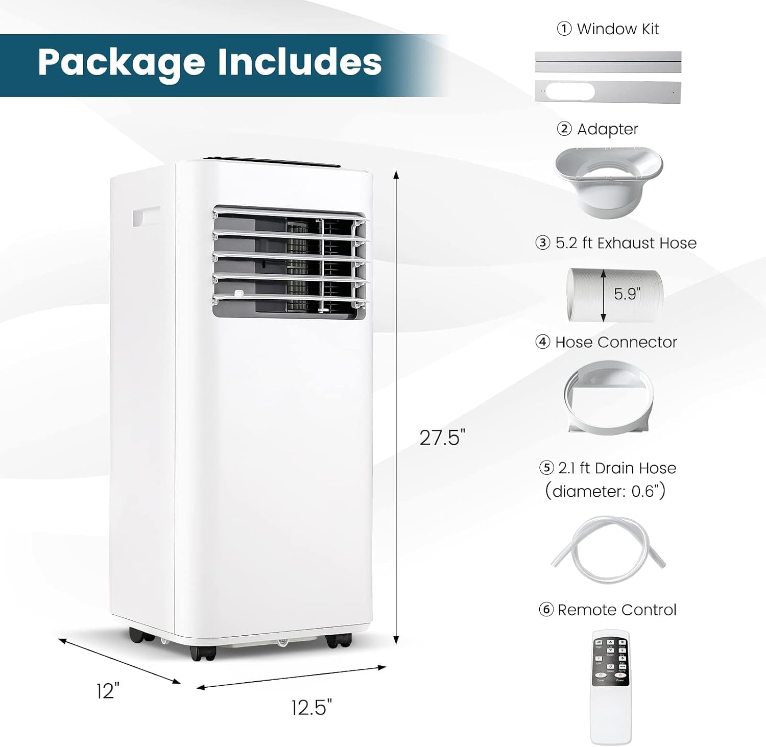 DORTALA Portable Air Conditioner 8000 BTU, 3-in-1 AC Cooling Unit with Dehumidifier, 24H Timer, Remote Control, Window Kit, Standing Air Conditioner for Home, Apartment, Dorm, Cools up to 250 Sq.Ft
