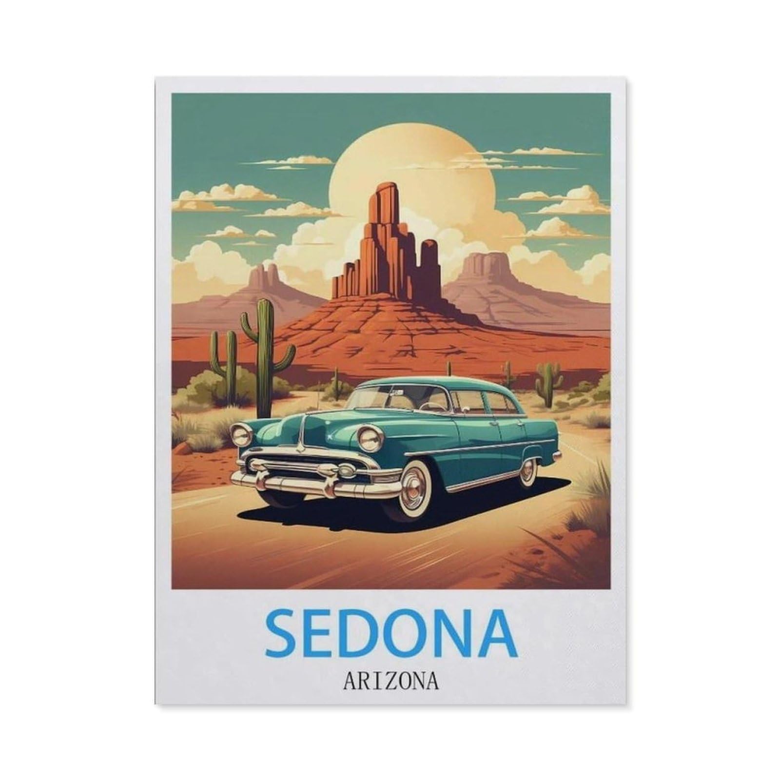 Beayodkp （50 X 60 Cm/19.68 X 23.62 Inches） 5D Diy Diamond Painting，Sedona Arizona Vintage Travel Poster，Art Living Room Wall Decoration Gift-Cd21