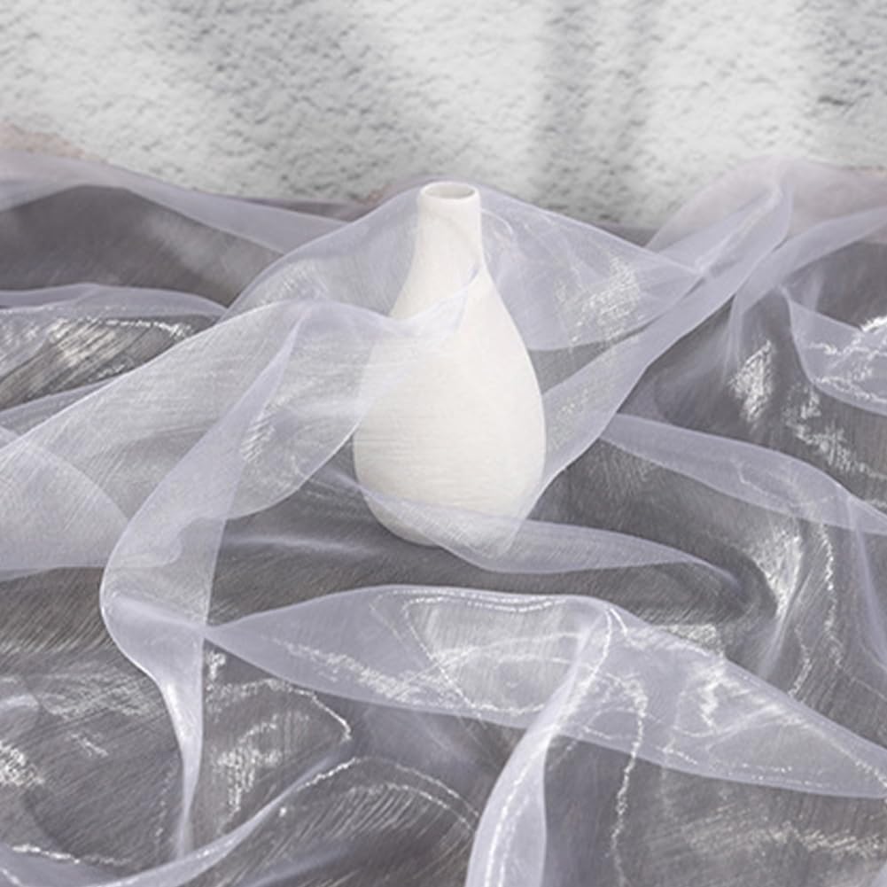 HOBBIESAY 3m Two Tone Lightweight Sheer Organza Fabric 1.5m White Voile Fabric Iridescen Holographic Gauze Fabric Lace Oganza Tulle Fabric Polyester Sheer Fabric for Clothing Wedding Decoration - Image 4