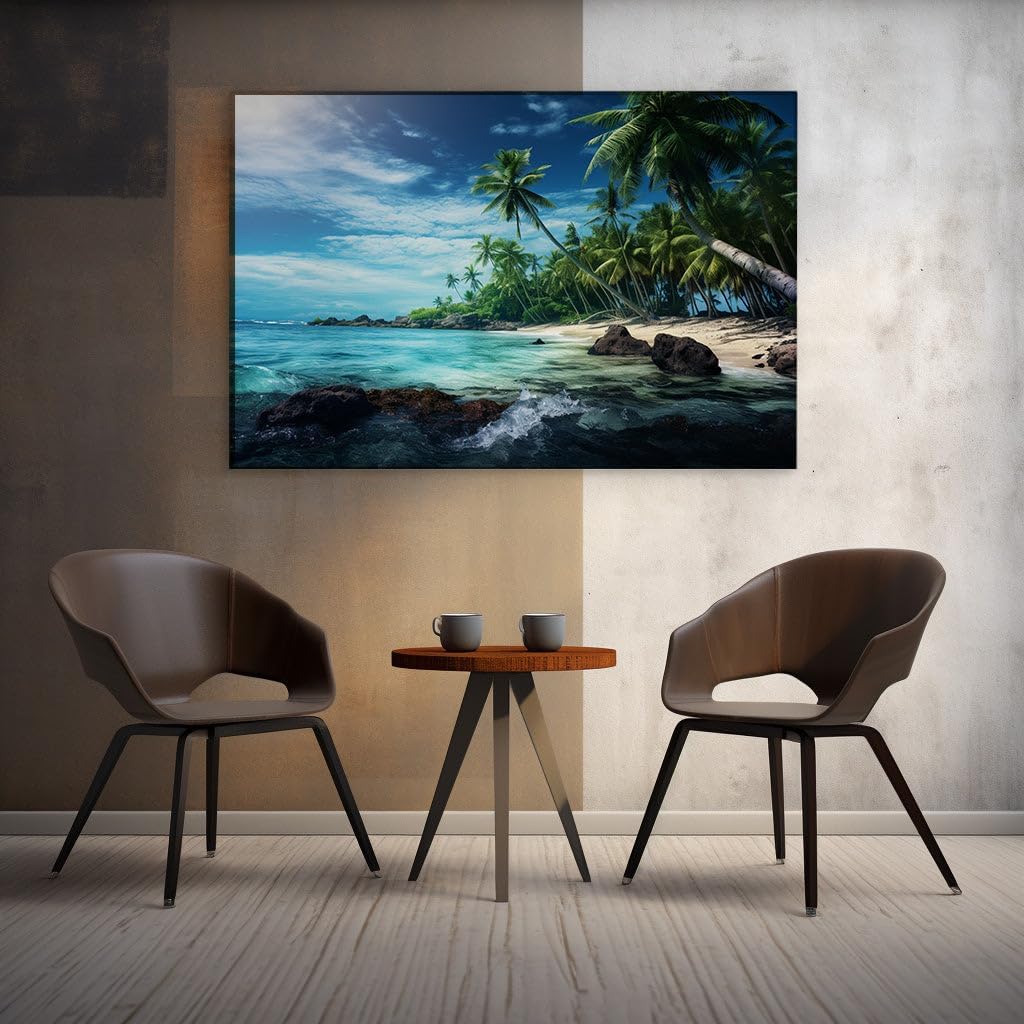 Canvas for Living room. Escape to Serenity: Discover the Untouched Paradise of a Secluded Tropical Beach, 27 x 18 inch Canvas Wall Art - Expansive Panoramas - Botanical Home Decor