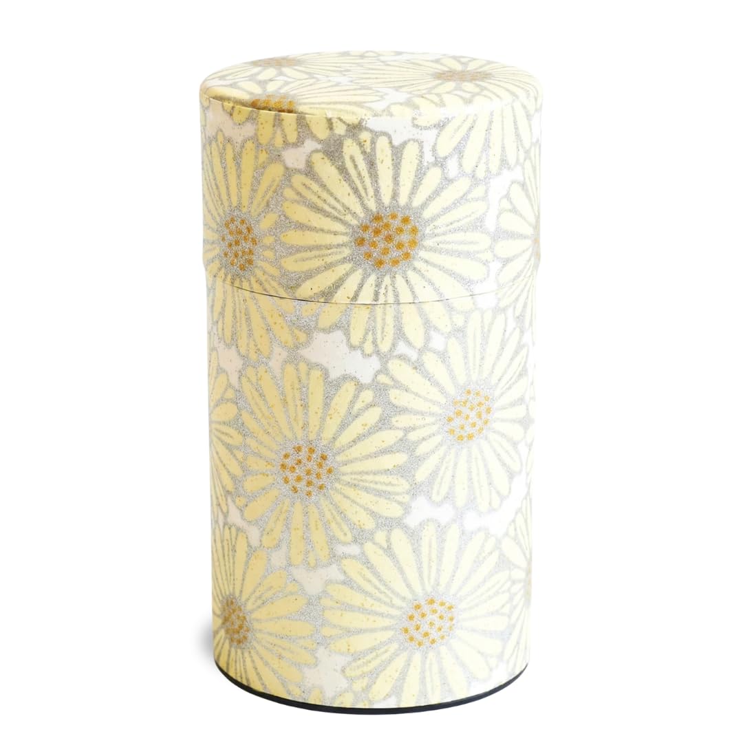 Kitsako Kyoto-born Yuzen Paper Tea Can Kikuhime [Enhances the storage quality of tea leaves] / 150ml Tea Canister Tea Insert Tea Pot Storage Container Canister (Beige) : Home & Kitchen