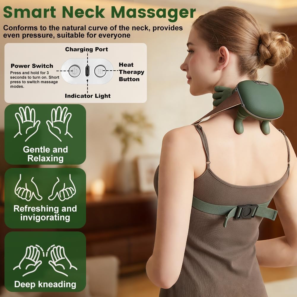 4D Bionische Hand Nackenmassagegerät, MassagegeräT Nacken, RüCkenmassagegeräT Massagemeister Mit 3 Stufen und 2 Temperaturstufen, MassagegeräT, Massage Nacken für Zuhause, Büro, Reise
