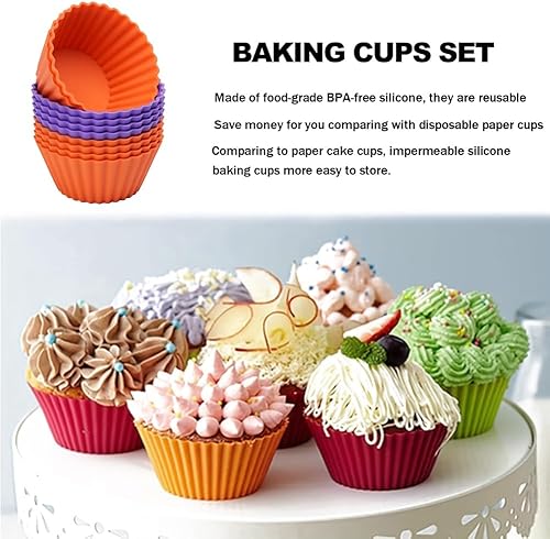 Miniatura 4 de Tazas de silicona extra gruesas para hornear, 10 unidades, forros extra grandes para cupcakes, tazas de silicona de 3.54 pulgadas para hornear