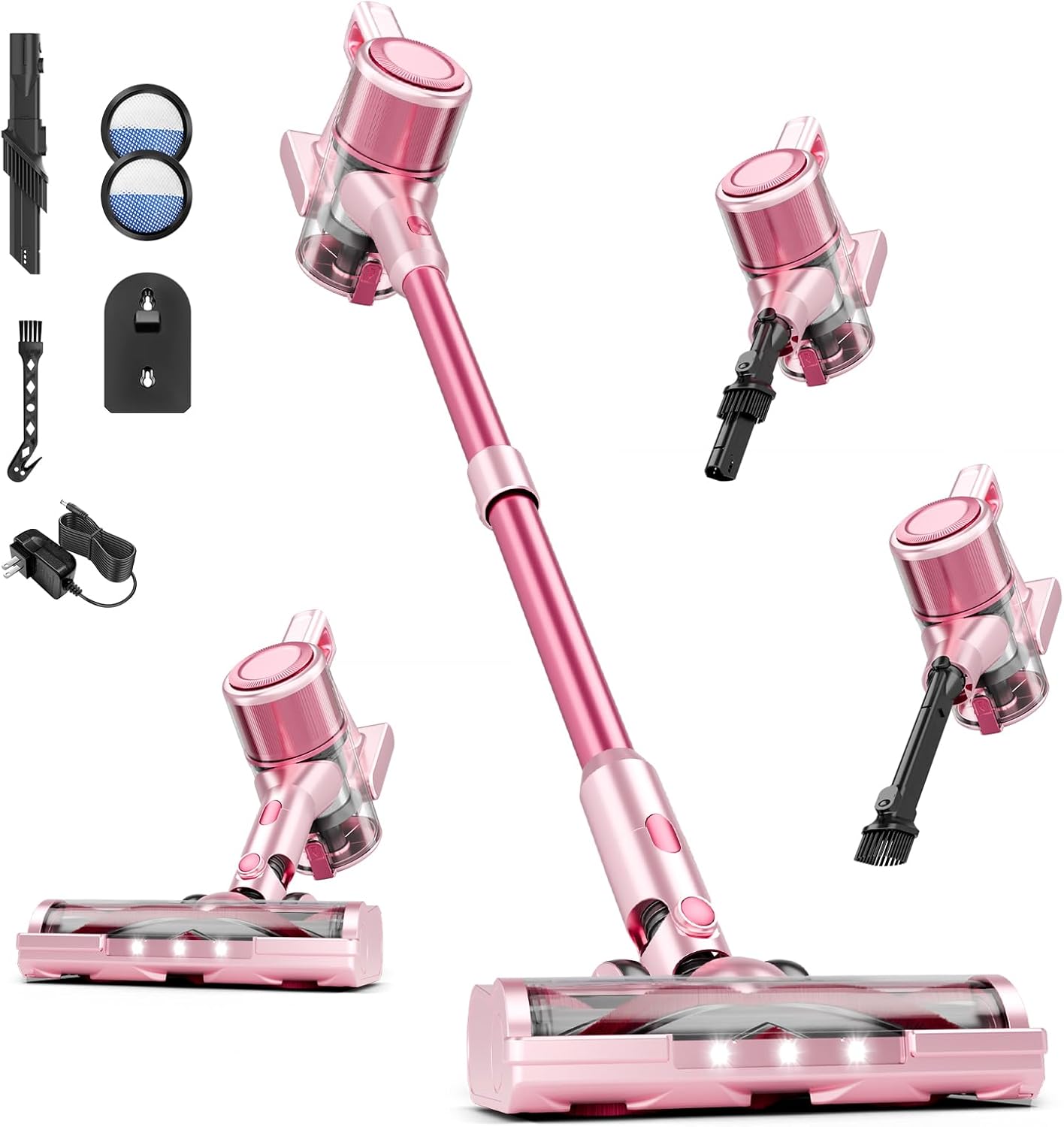Cordless Vacuum Cleaner, 38Kpa Powerful Stick Vacuum Cleaner with 45mins Rechargeable Battery, LED Anti-Tangle Brush, 8-in-1 Handheld Vacuum Cleaners for Home/Pet Hair/Carpets/Floors, Pink Cordless Vacuum Cleaner, 38Kpa Powerful Stick Vacuum Cleaner with 45mins Rechargeable Battery, LED Anti-Tangle Brush, 8-in-1 Handheld Vacuum Cleaners for Home/Pet Hair/Carpets/Floors, Pink