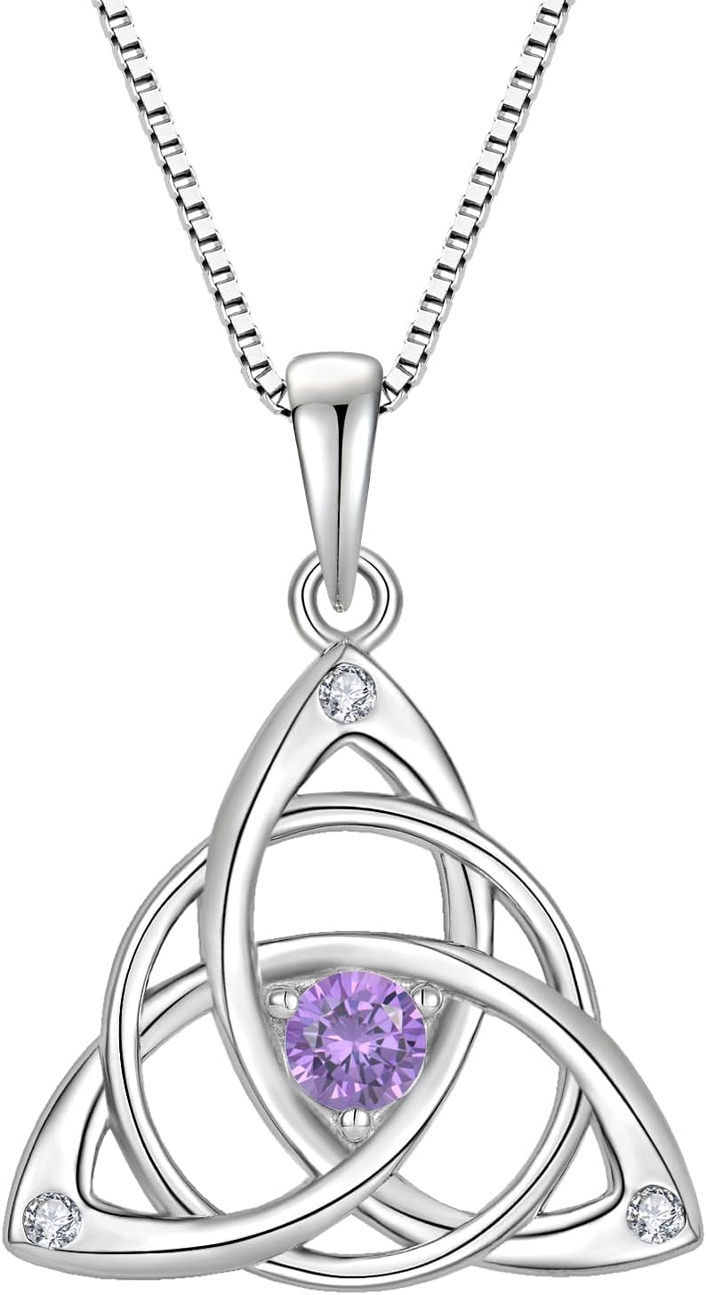 Celtic Knot Necklace for Women 925 Sterling Silver Birthstone Necklace Trinity Love Knot Pendant Necklace Jewelry Birthday Christmas Valentine's Day Gifts