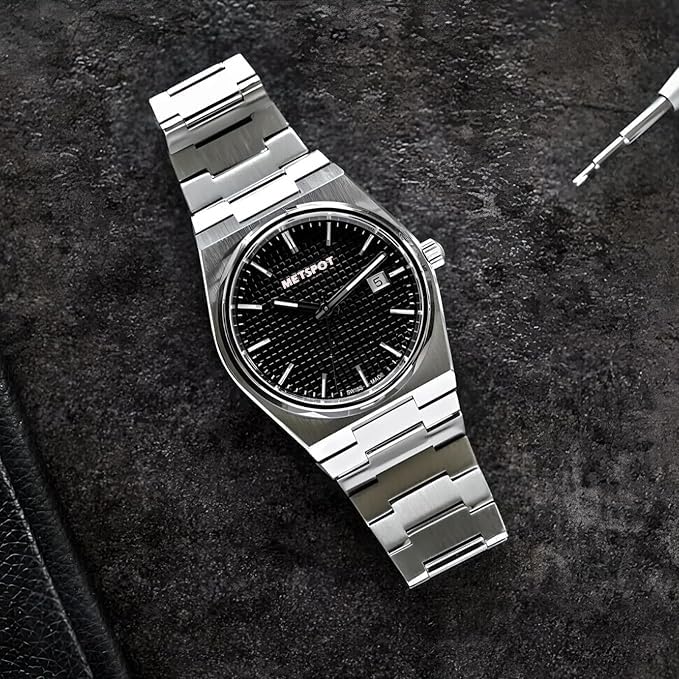 Image of Men's Stainless Steel Analog Watch with Textured Dial | Premium Quartz Movement | Date Display Wristwatch for Casual, Office & Formal Wear | Stylish Silver Bracelet Watch for Men