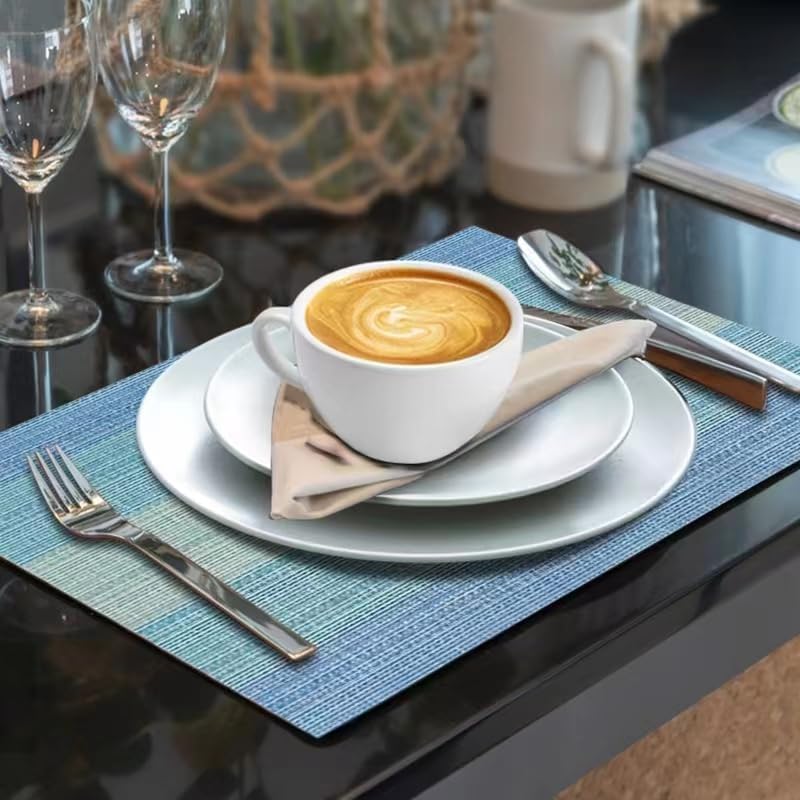 Image of Washable PVC Heat Resistant Colorful Place Mats for Kitchen Dining Table Mates Washable Heat-Resistant for Dining Table (Blue, Pack of 6)