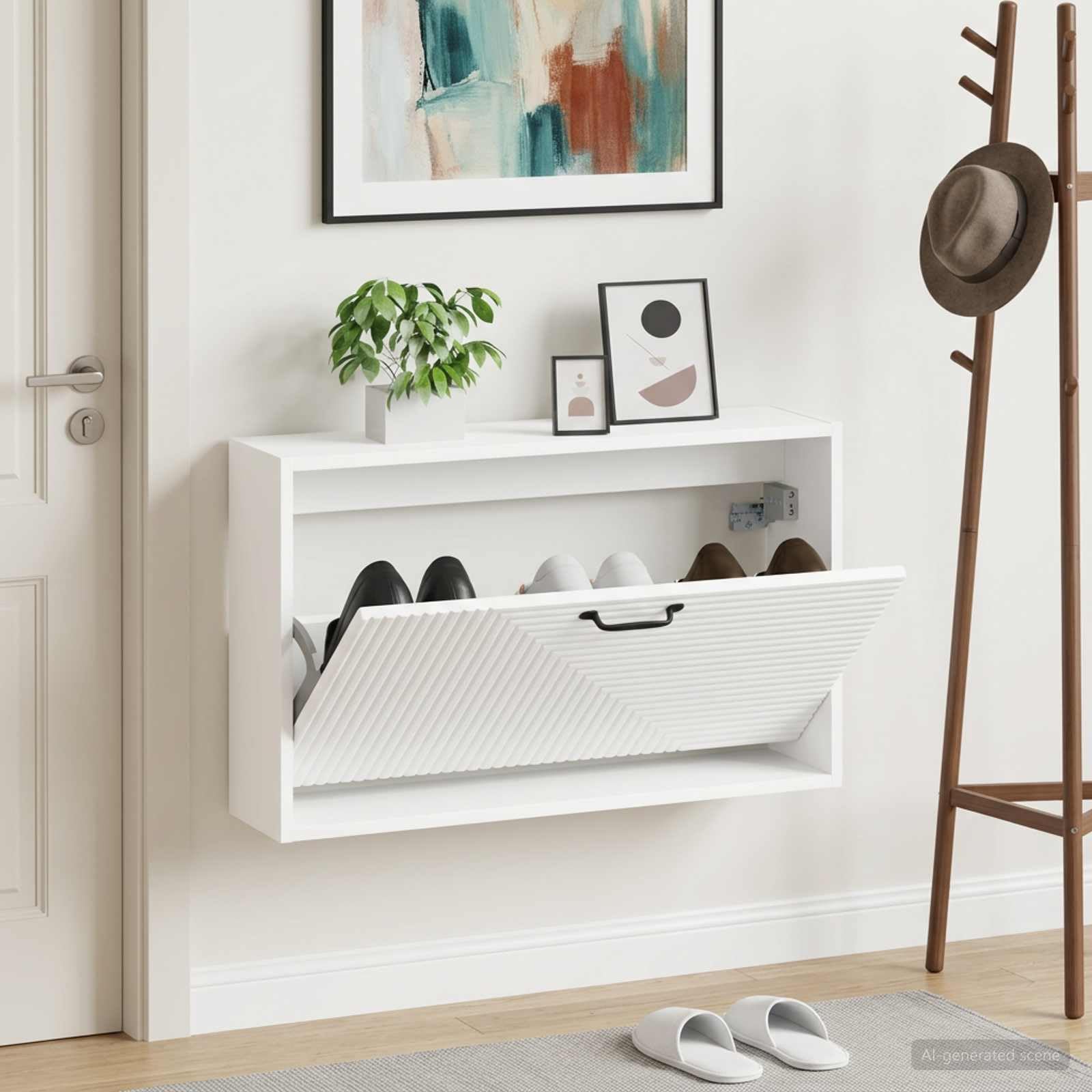 HAARLEM szafka na buty ścienne, 71 x 17 x 43 cm, kolor biały