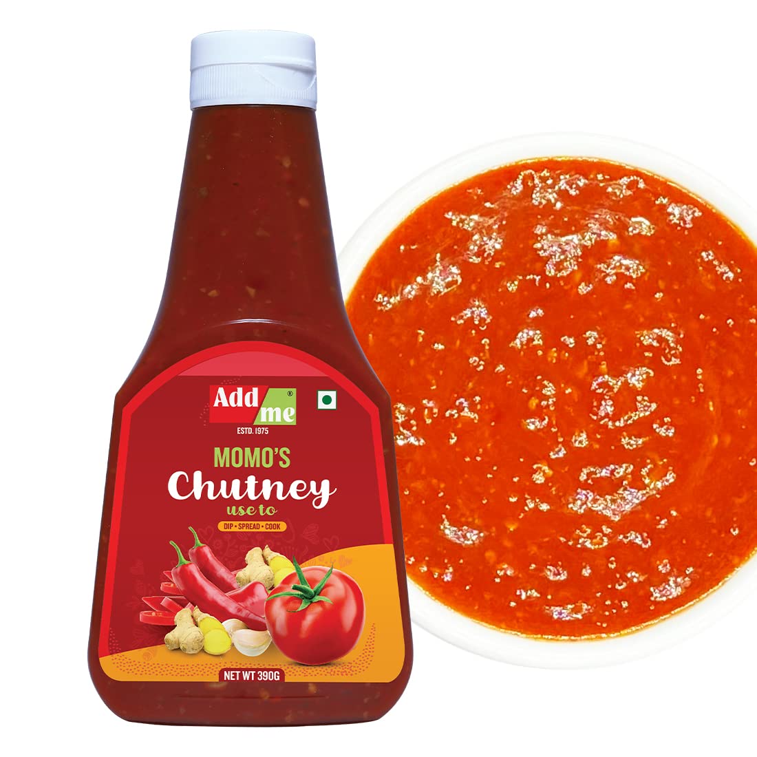 Homemade Momo's Chutney Spicy schezwan Red Chilli Garlic Tomato Sauce chatni 390g Squeeze Bottle