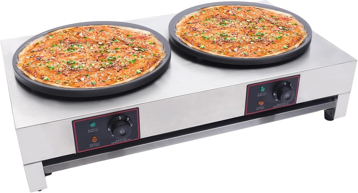 16 '' Fabricante eléctrico del crepé, 2 en 1 Placa Caliente de la Plancha y del panqueque, Control de Calor Ajustable, máquina de Desayuno Comercial del Acero Inoxidable para la Cocina casera