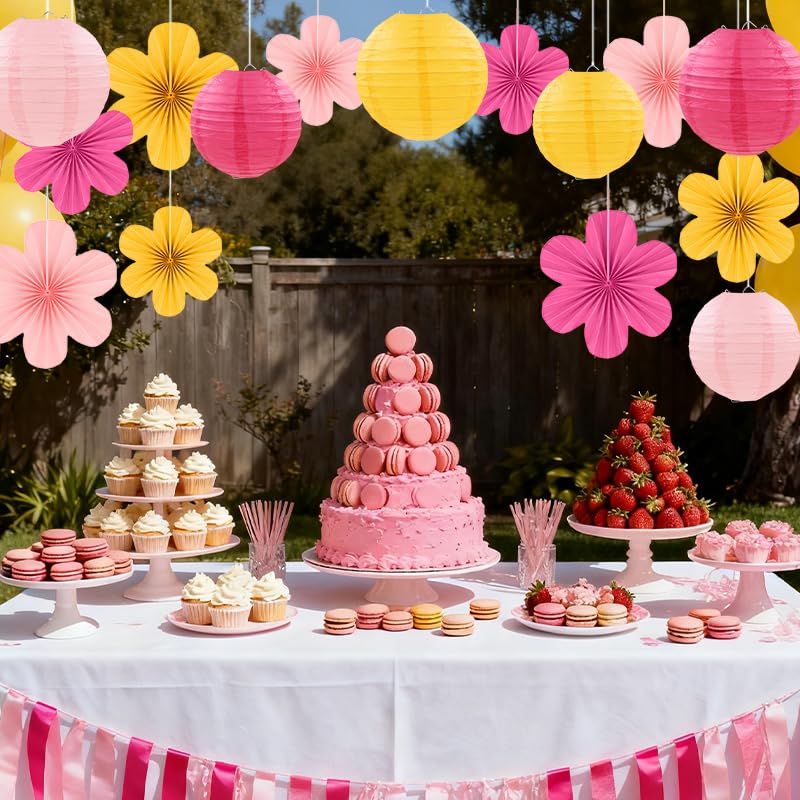 Zestaw do dekoracji imprezowych, wiszące papierowe lampiony, papierowe kwiaty, na urodziny, baby shower, ślub, klasę, dekoracje ścienne, 15 szt