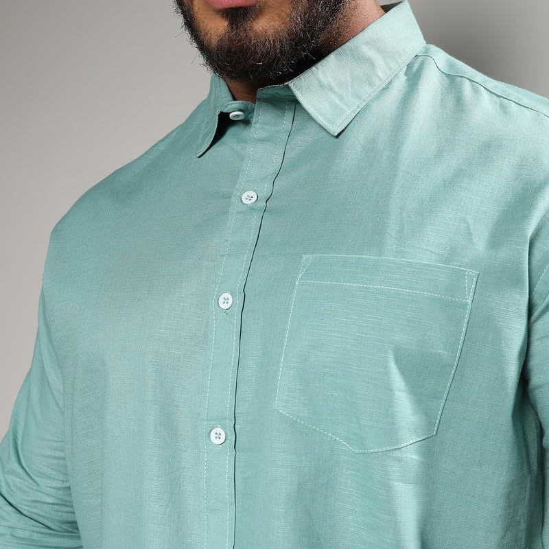Image of Instafab Plus Men's Shirt for Casual Wear | Spread Collar | Long Sleeve | Button Closure | Plus-Size Fit | Cotton Shirt Crafted with Comfort Fit for Everyday Wear