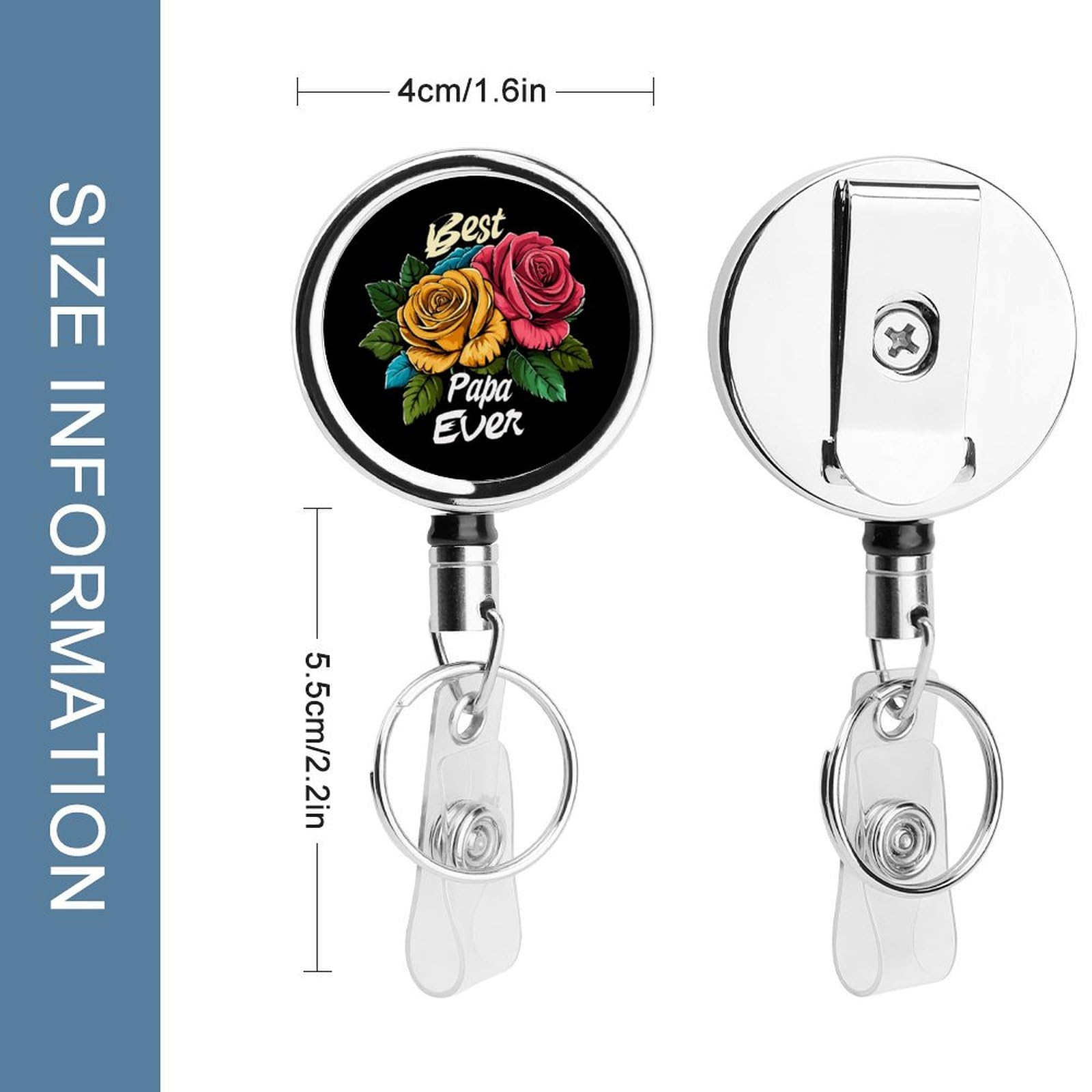 Best Papa Ever Retractable Badge Holder Metal ID Name Holder Key Ring with Belt Clip
