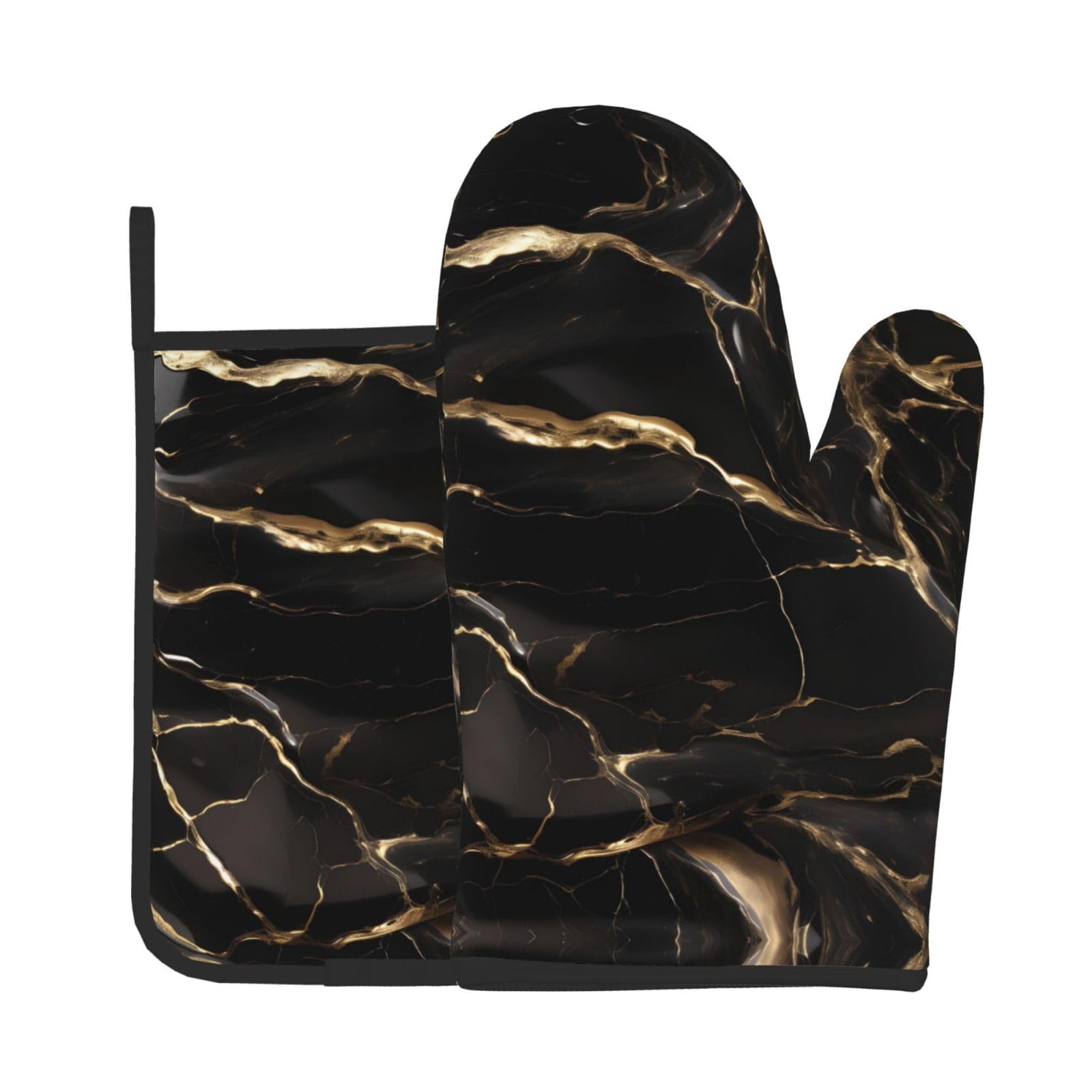 Oven Mitts and Potholders Set of 2 for Kitchen Baking Cooking GrayBlack Gold Marble Thick and Durable