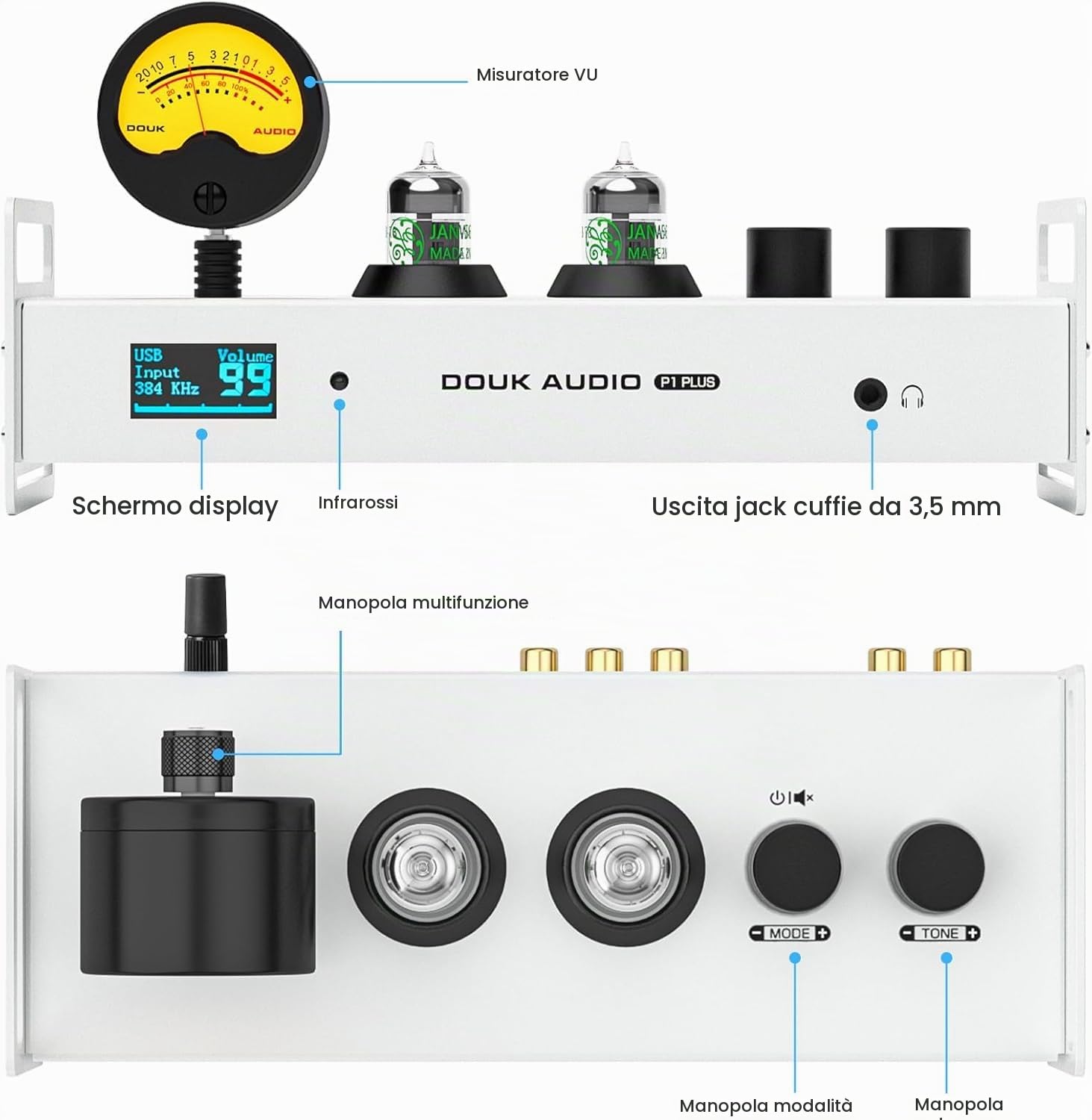 Douk Audio 2-Canale Bluetooth Tubo a Vuoto Preamplificatore, Hi-Fi Amplificatore per Cuffie, USB-DAC Scheda Audio PC, Ricevitore Audio Wireless Preamplificatore con VU-Meter, Ottico, Coassiale, APTX