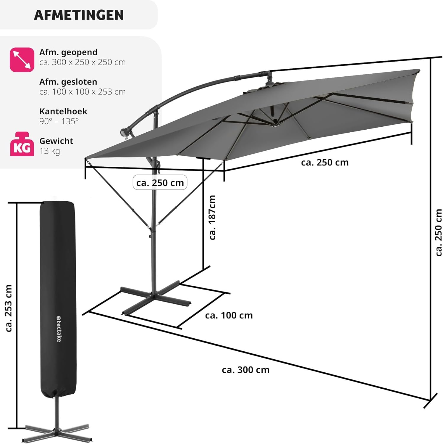 Close-up of the wind protection strap and clip on the parasol, designed to secure the canopy in windy conditions.