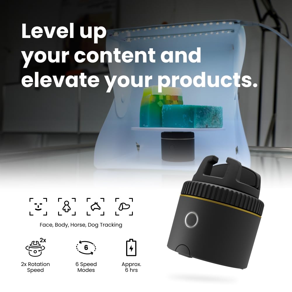 Pivo Pod Gold E-Commerce Edition - Auto Tracking Smartphone Holder & Tripod Mount for Content Creators and Online Sellers with 360° Handsfree Video Recording with Remote Control