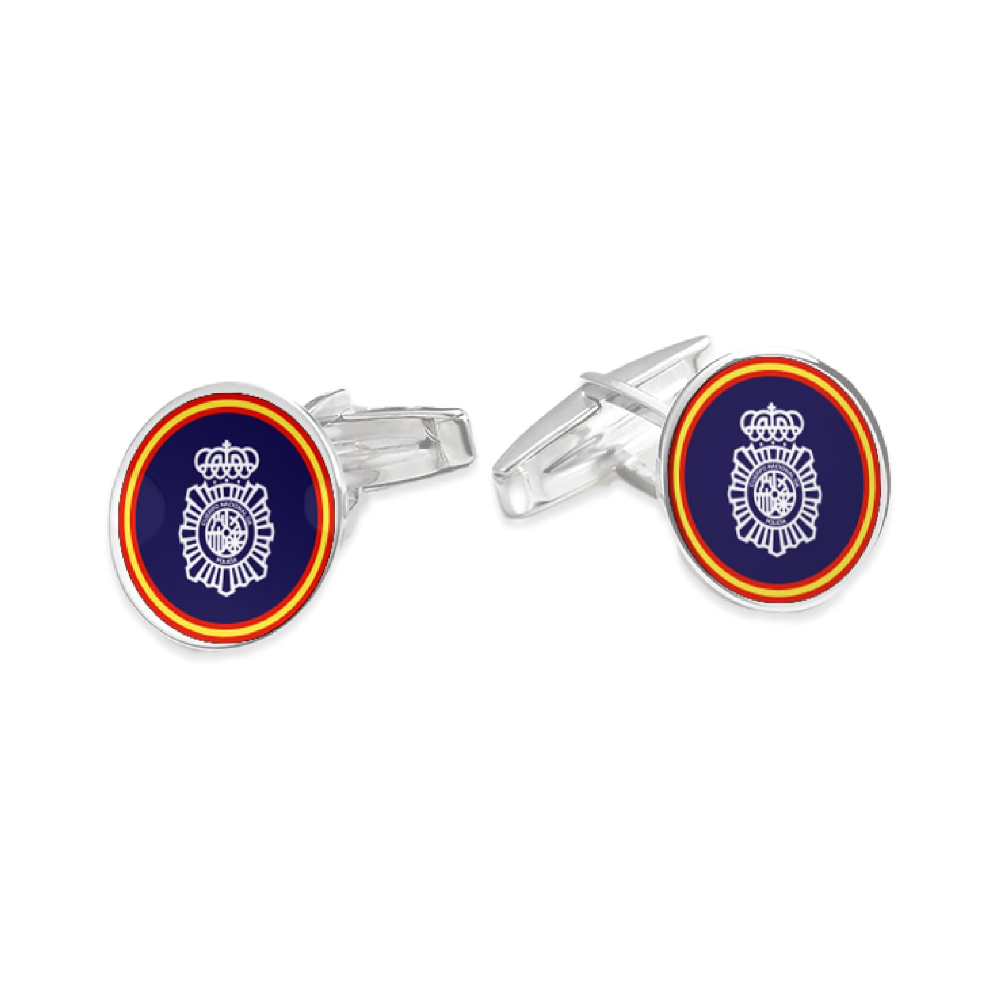 Pla Pla Pla Gemelos redondos de la Policía Nacional, plateados. Par de Gemelos circulares, para Bodas, eventos, fiesta. Gemelos para Camisa Traje Esmoquin. Regalo día del padre, regalo padrino.
