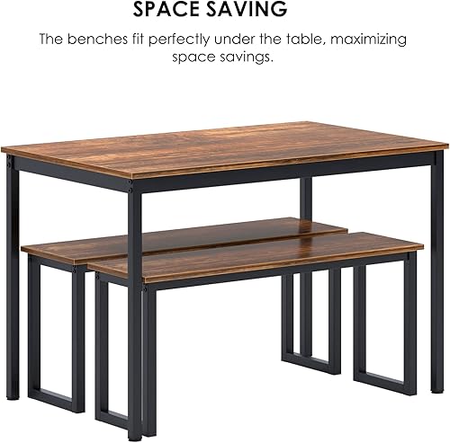 Miniatura 6 de sogesfurniture Juego de mesa de cocina con 2 bancos, juego de mesa de comedor para 4, juego de 3 piezas de muebles de estilo industrial, cocina de