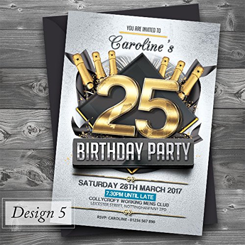 50 Personalised Birthday Invitations/Party Invites Choose from 39 Stunning Designs • 18th 21st 30th 40th 50th - Any Age. Customise All Wording and Colours. Free envelopes (Design 5)
