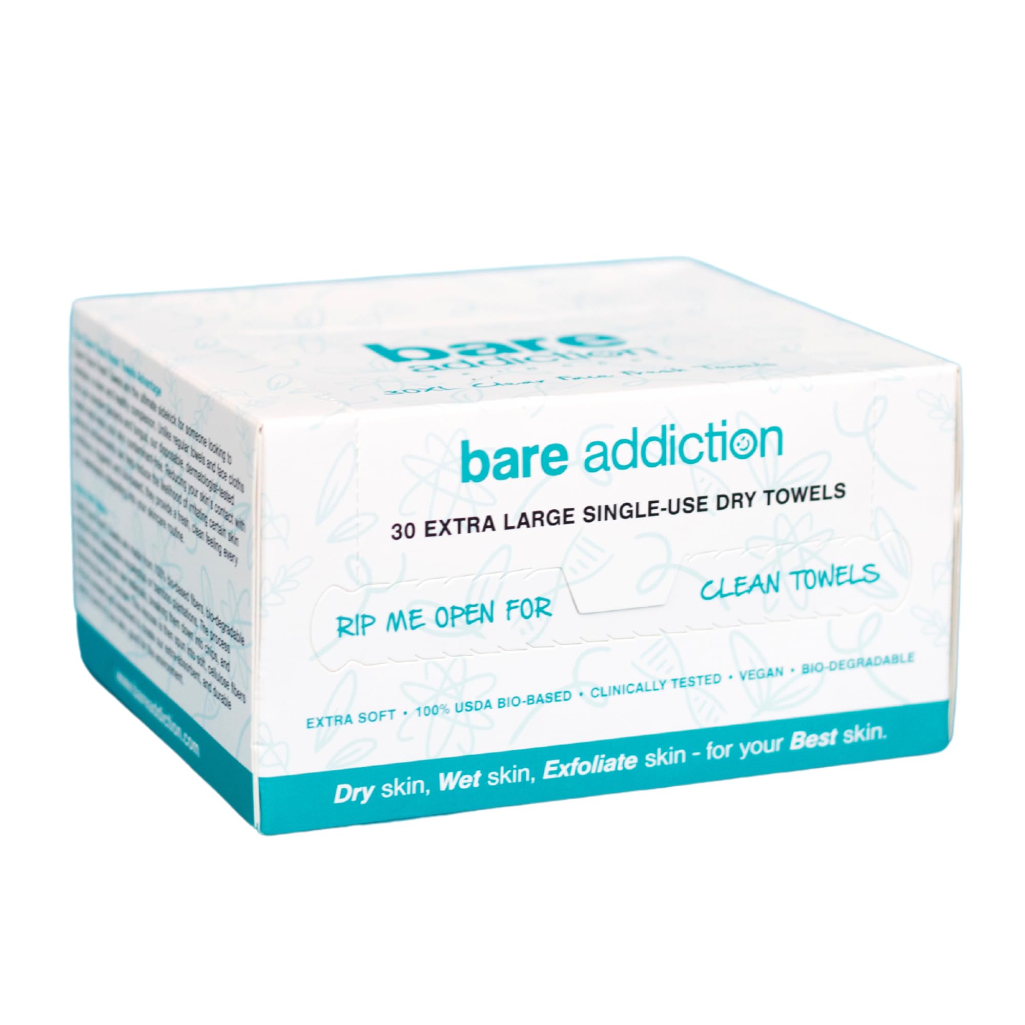 Bare Addiction 30 XL Clear Face Fresh Towels, Hygienic & Eco-Friendly Face Towels For Acne Prone & Sensitive Skin