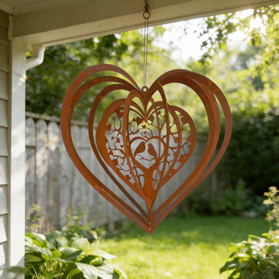 Windspiel Garten Rostoptik, 25CM Windspiel Herz für Draußen Hängend Metall, Wind-Spiel Herzen Metall für Garten und Balkon