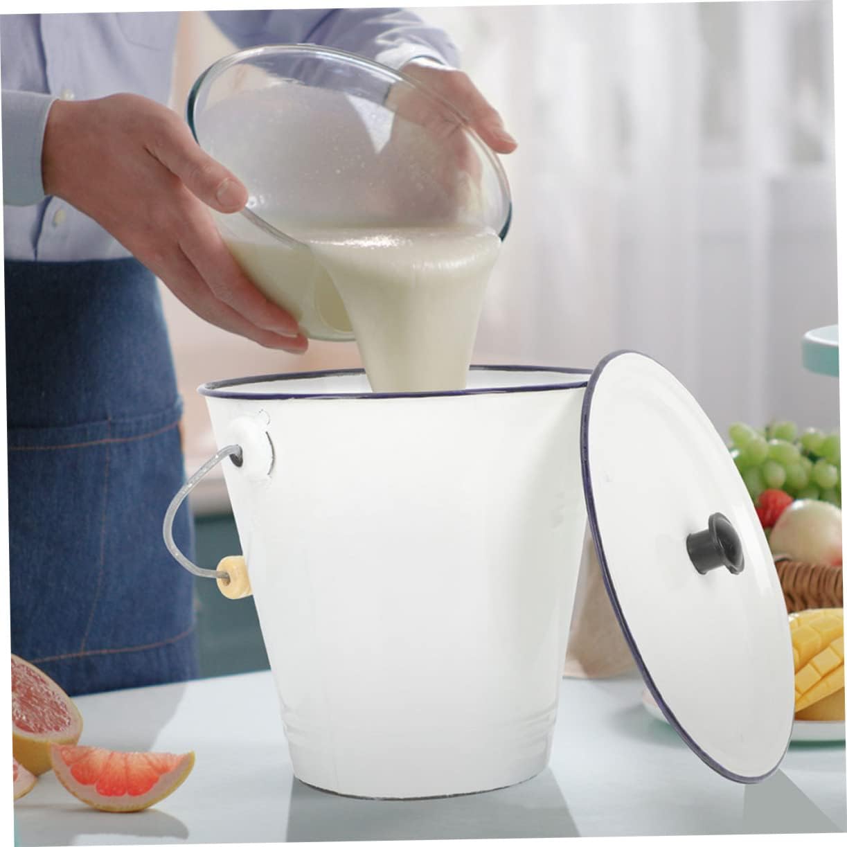 KICHOUSE エナメルバケツ 蓋付き 製 頑丈 ポータブル 液体保管用 ミルク缶 水 工芸品 塗料 砂 収納容器 家用 业务用