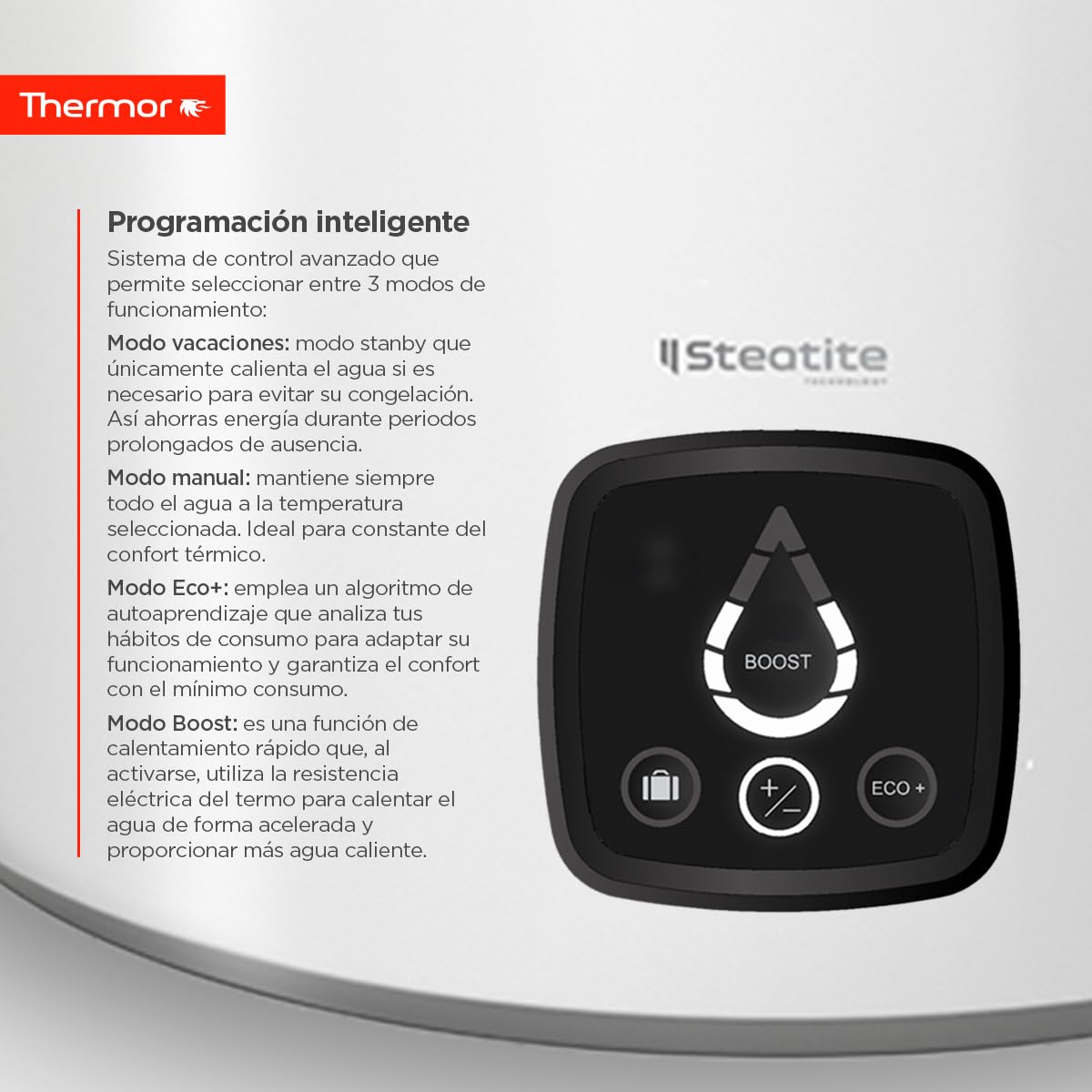 Thermor Chauffe-eau électrique céramique numérique 100 l, 1800 W, céramique anticalcaire, installation facile, classe d'efficacité énergétique B
