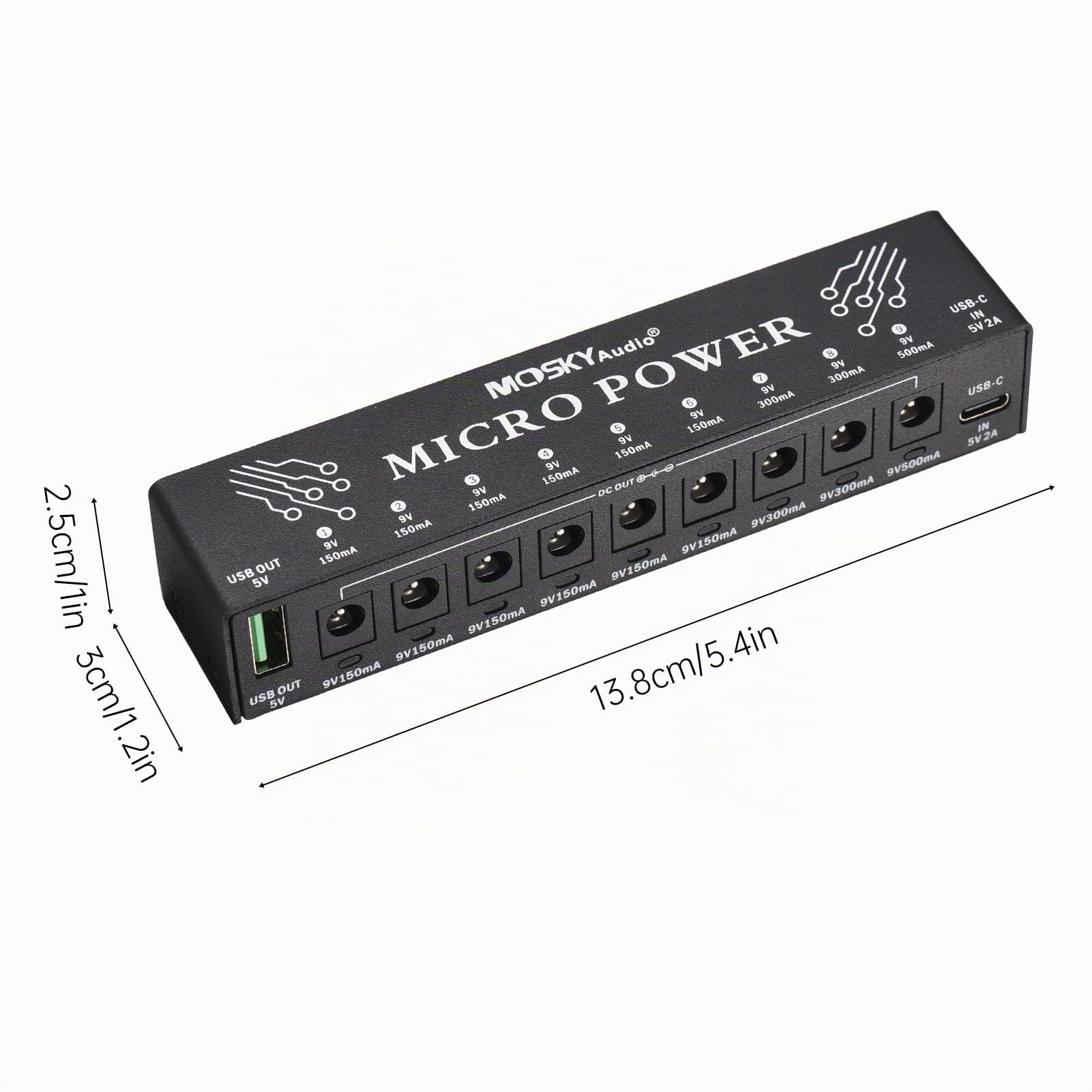 Btuty 10-Kanal Gitarre Pedal Netzteil mit unabhängigem Kurzschlussschutz LED Leistungsanzeige 9 DC-Ausgänge und 1 USB-Ausgang für Gitarren-Effektpedal Andere Musikgeräte