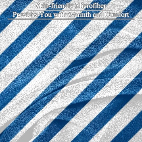 Couverture polaire douce à rayures bleues, jeté de lit haute densité