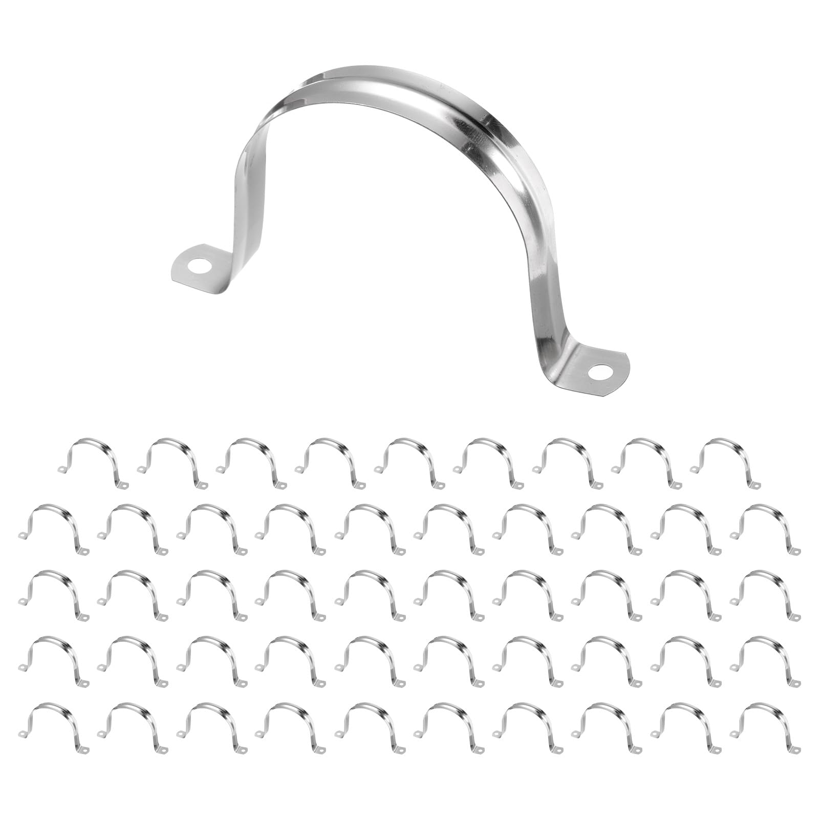 sourcing map 50pcs 3-Inch 75mm Conduit Clamps, M75 U Tube Pipe Clamp, Stainless Steel Rigid Pipe Strap, U Shaped Bracket with Two Hole for Pipe Tube Hose Wire Cord Fixing